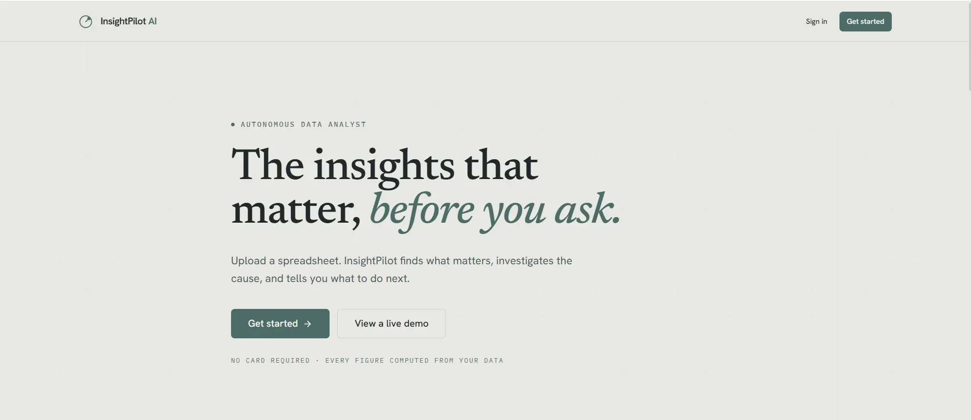 InsightPilot AI Dashboard showing AI-powered business analytics, predictive insights and executive reporting.